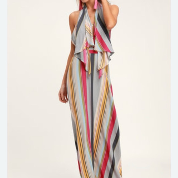 Lulus formal Multicolor Striped Halter Maxi Dress Size Small - Picture 1 of 13